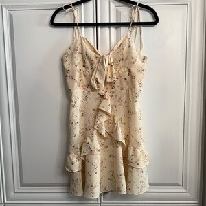 Cider Women’s/Juniors Size Large Ruffles Trim Tie Corset Mini Dress Cream/Pink